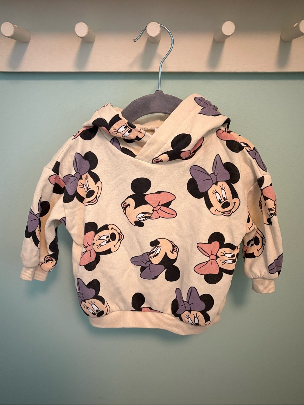 H&M Minnie Mouse Hooded Pullover Sweatshirt for Kids - Cream with Pink & Purple